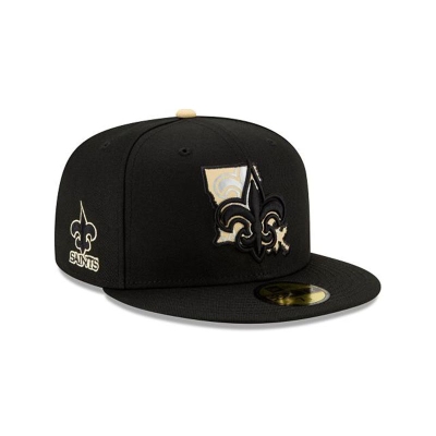 Black New Orleans Saints Hat - New Era NFL State Logo Reflect 59FIFTY Fitted Caps USA8956142